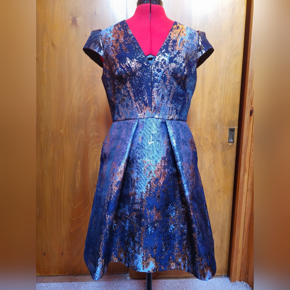 Vince Camuto Metallic Blue and Bronze Midi Dress